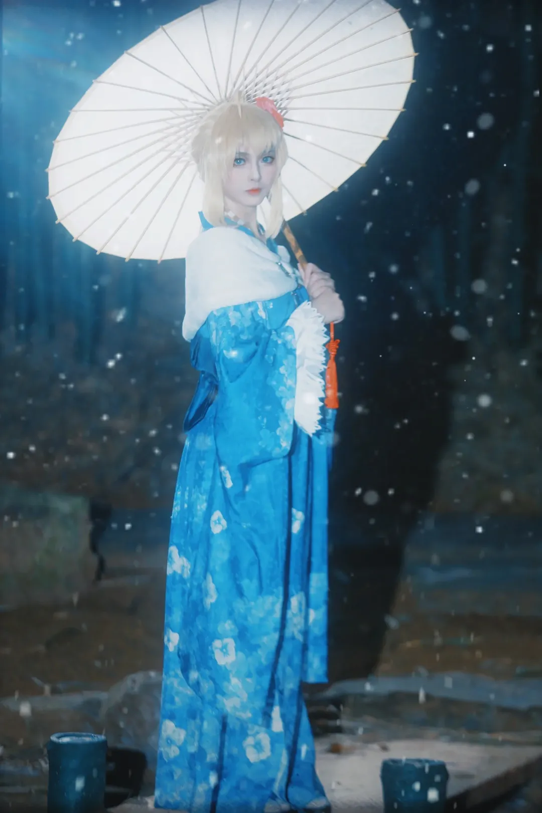 Fate/Grand Order, 阿尔托莉雅cos, 夜景cosplay, 和服cos, 雪景写真