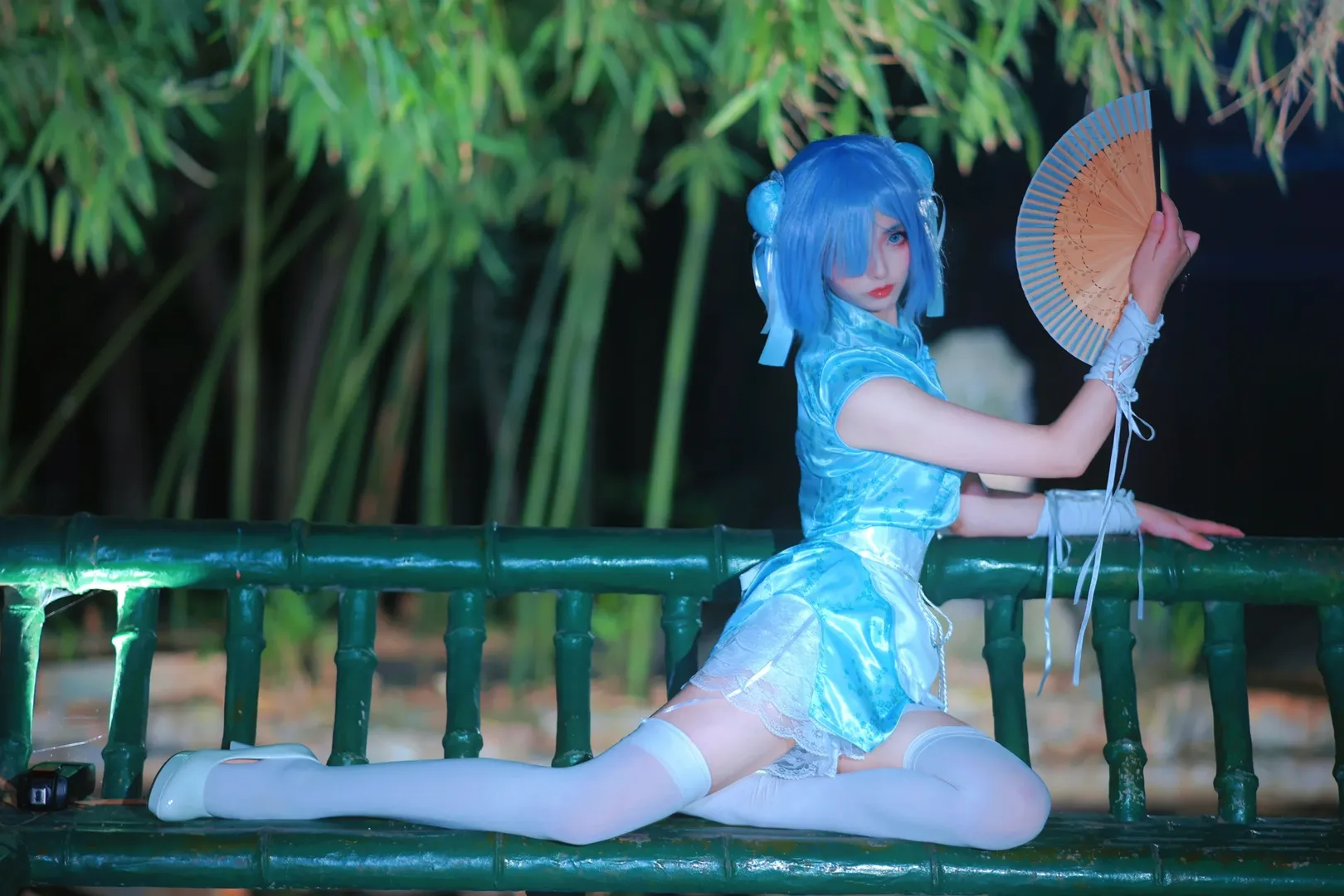 Re:ZERO -Starting Life in Another World-, White stockings, Rem Cosplay, Fan-made design cosplay, Blue cheongsam