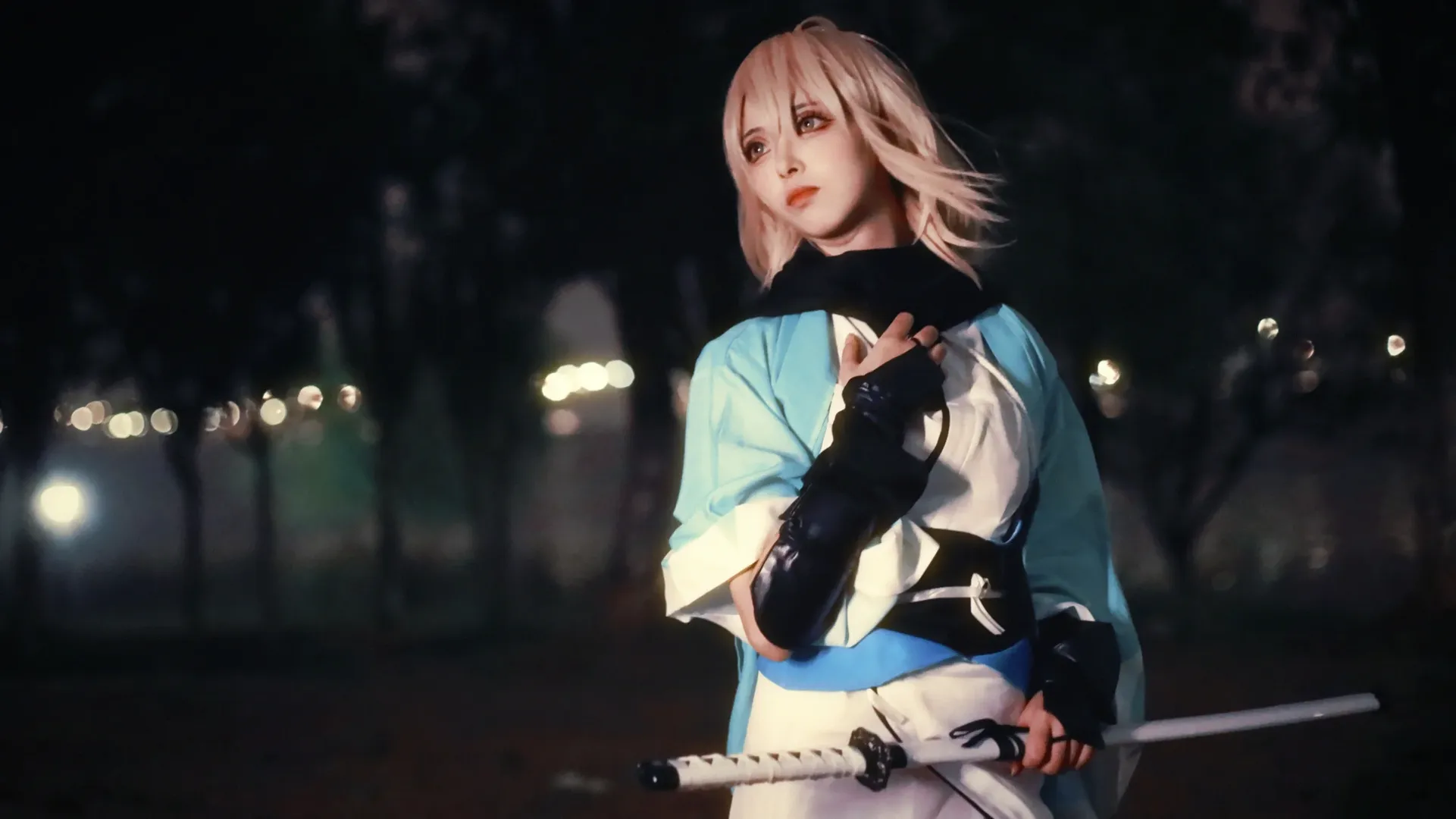 cosplay, Fate/Grand Order, 冲田总司cos, 夜景摄影, 武士刀