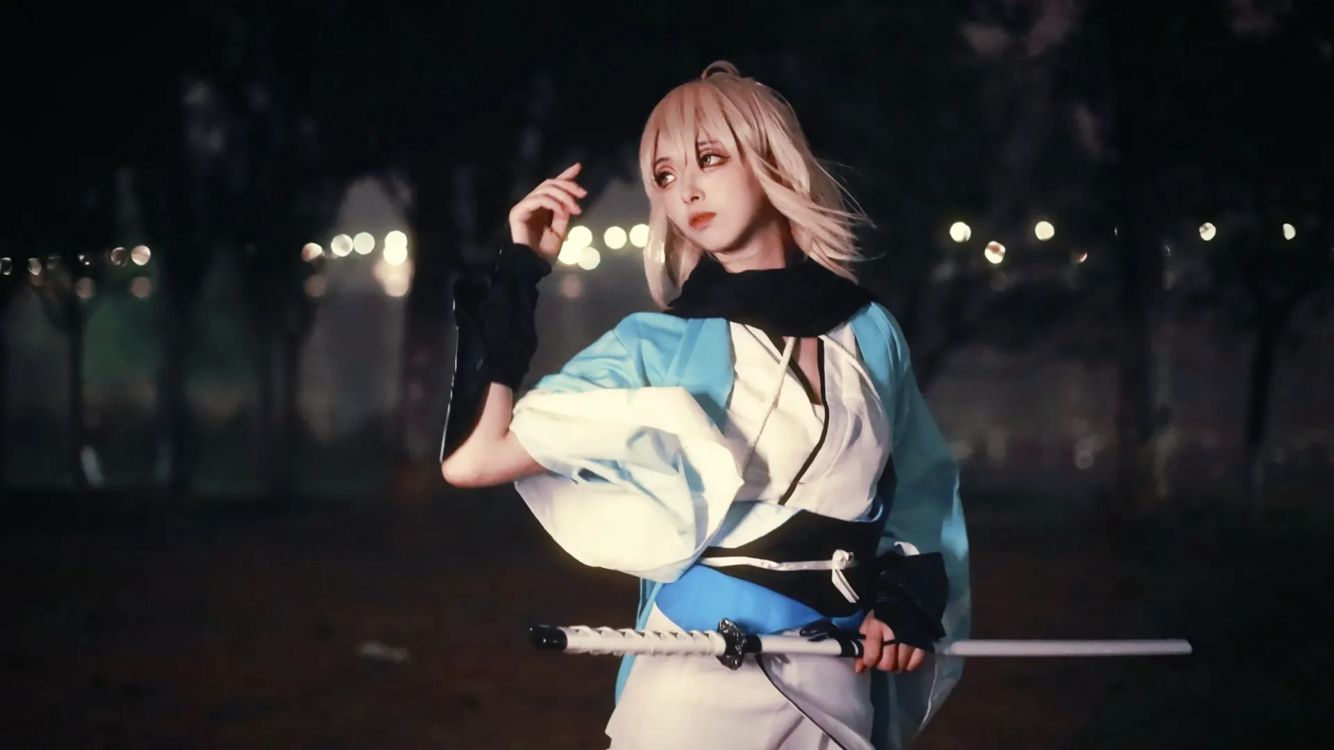 cosplay, Fate/Grand Order, 冲田总司cos, 夜景摄影, 武士刀 - 第2张
