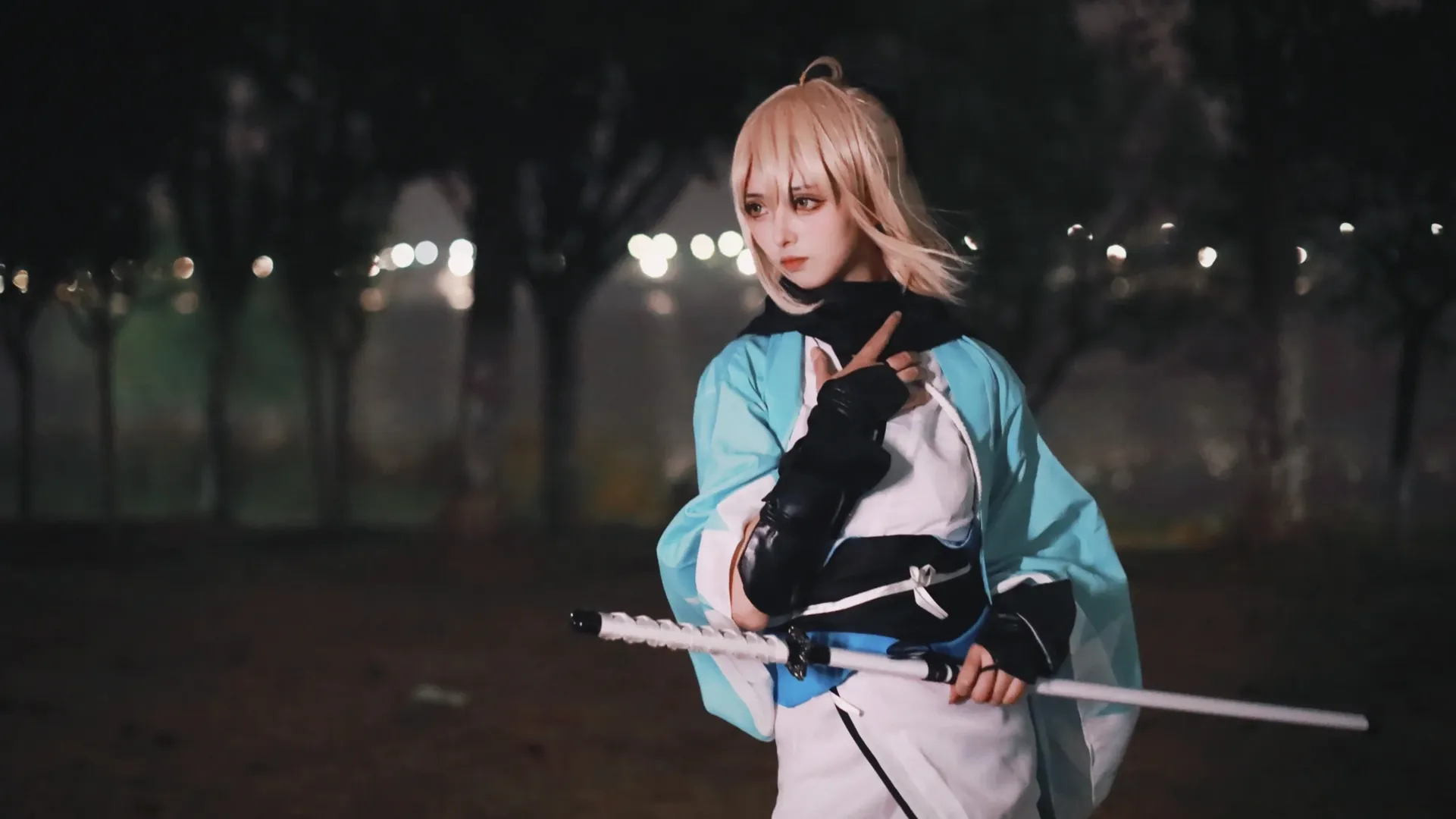 cosplay, Fate/Grand Order, 冲田总司cos, 夜景摄影, 武士刀 - 第4张