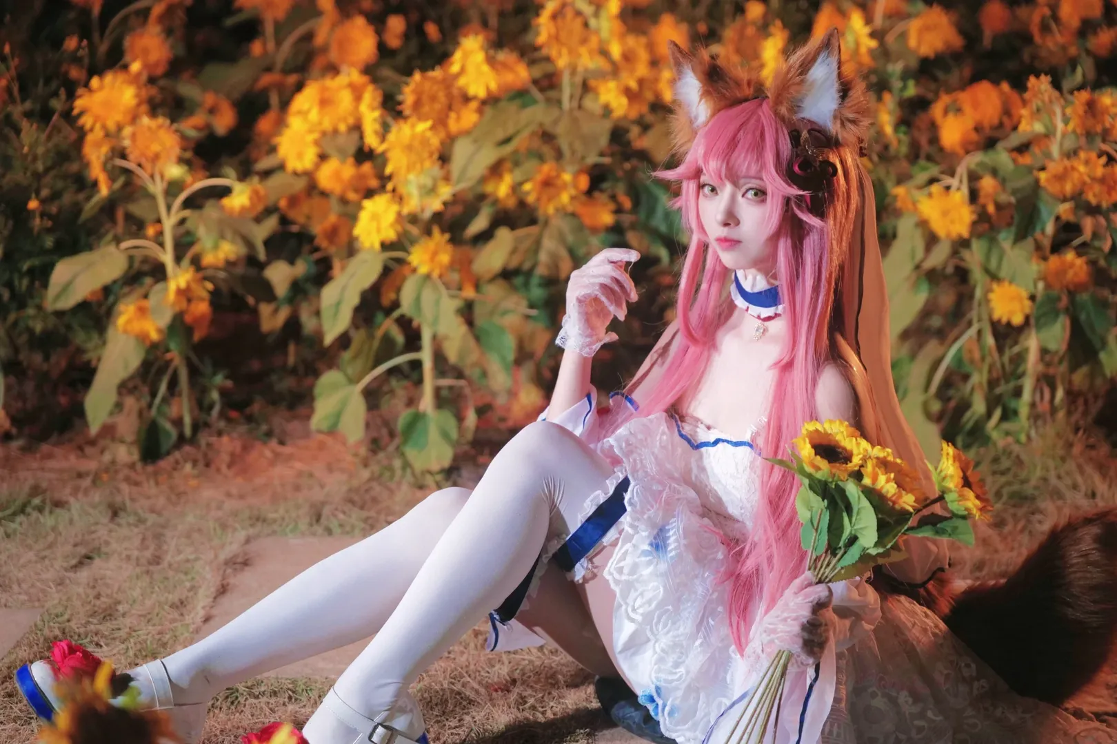 Fate/Grand Order, 白丝, 夜景人像, 玉藻前cos, 向日葵 - 第4张