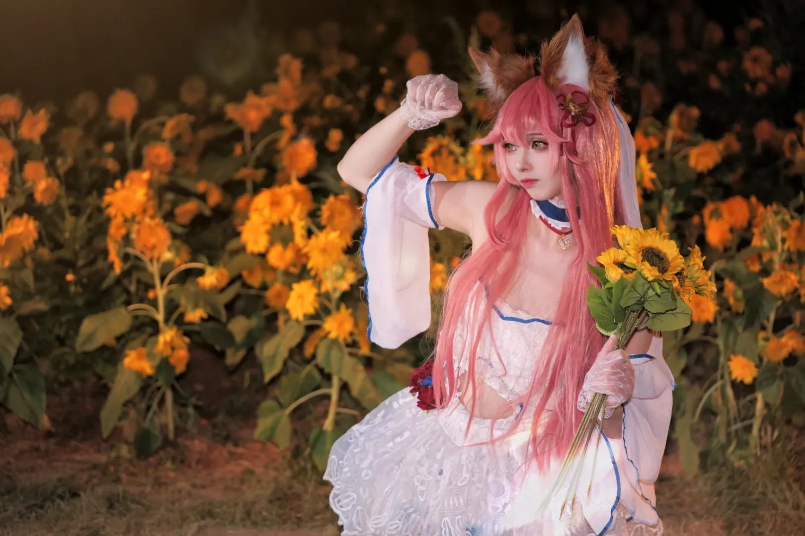 Fate/Grand Order, 白丝, 夜景人像, 玉藻前cos, 向日葵 - 第5张