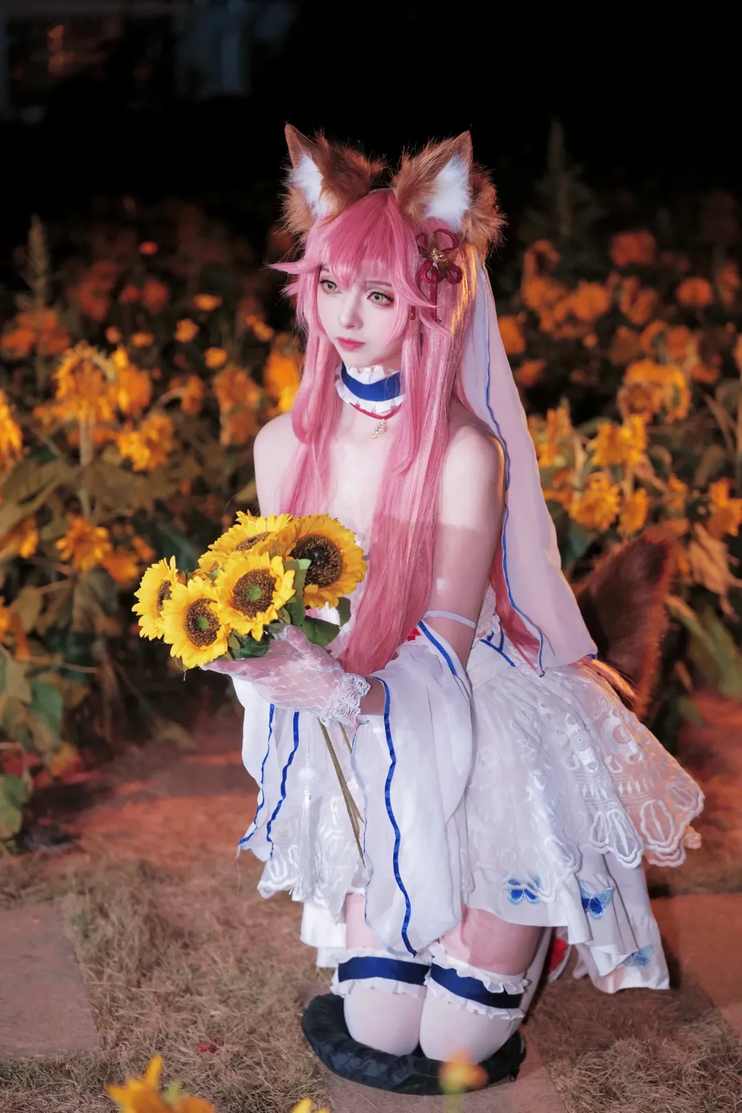 Fate/Grand Order, 白丝, 夜景人像, 玉藻前cos, 向日葵 - 第6张