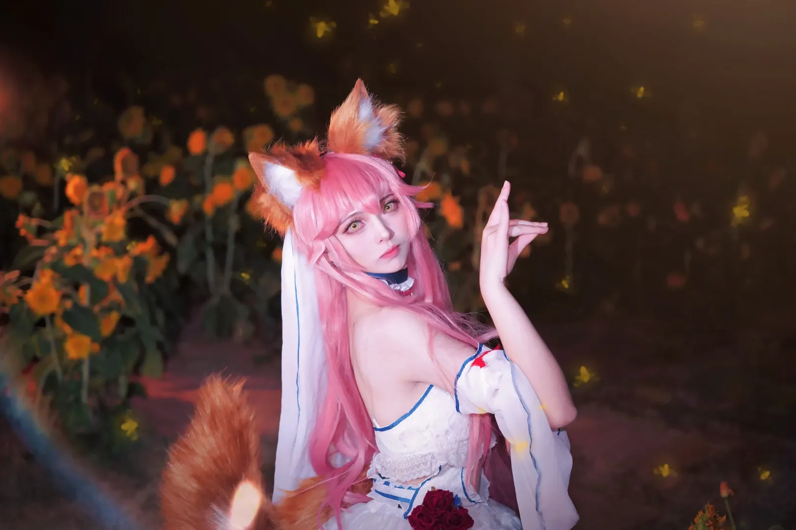 Fate/Grand Order, 白丝, 夜景人像, 玉藻前cos, 向日葵 - 第7张