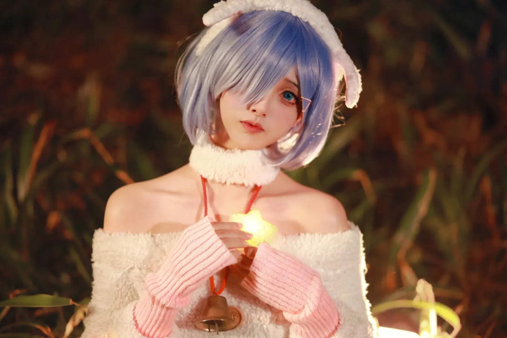从零开始的异世界生活, 蕾姆cos, 毛绒穿搭, 过膝袜, 夜拍氛围 - 第1张