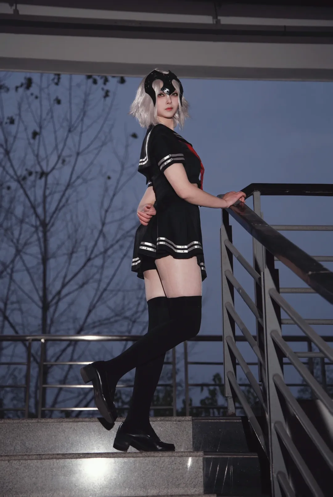 户外写真, FGO, 黑贞德cos, 水手服, 黑丝