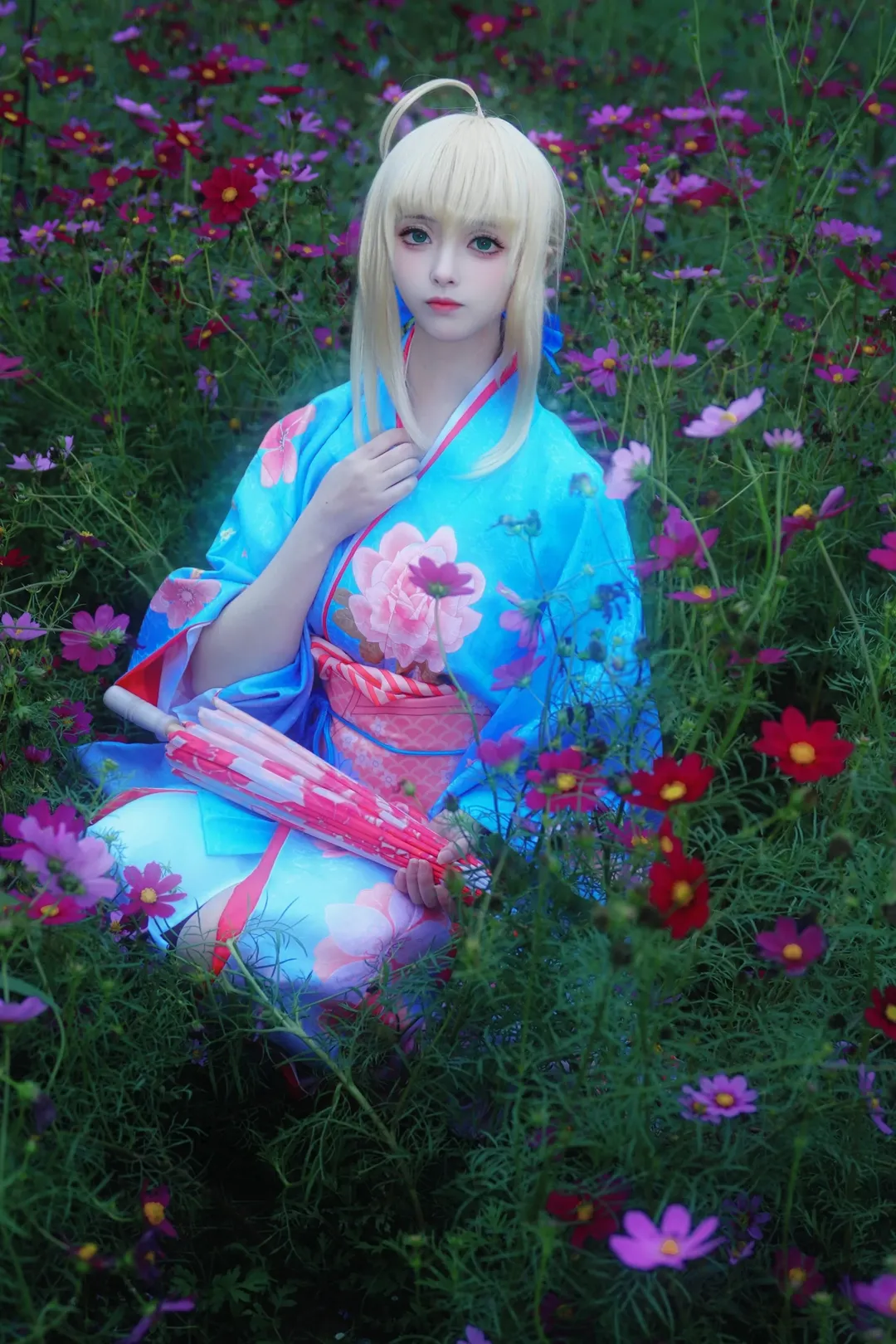唯美摄影, Fate/Grand Order, 阿尔托莉雅cos, 花海, 和服 - 第3张
