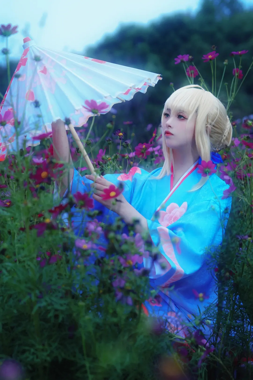 唯美摄影, Fate/Grand Order, 阿尔托莉雅cos, 花海, 和服 - 第5张