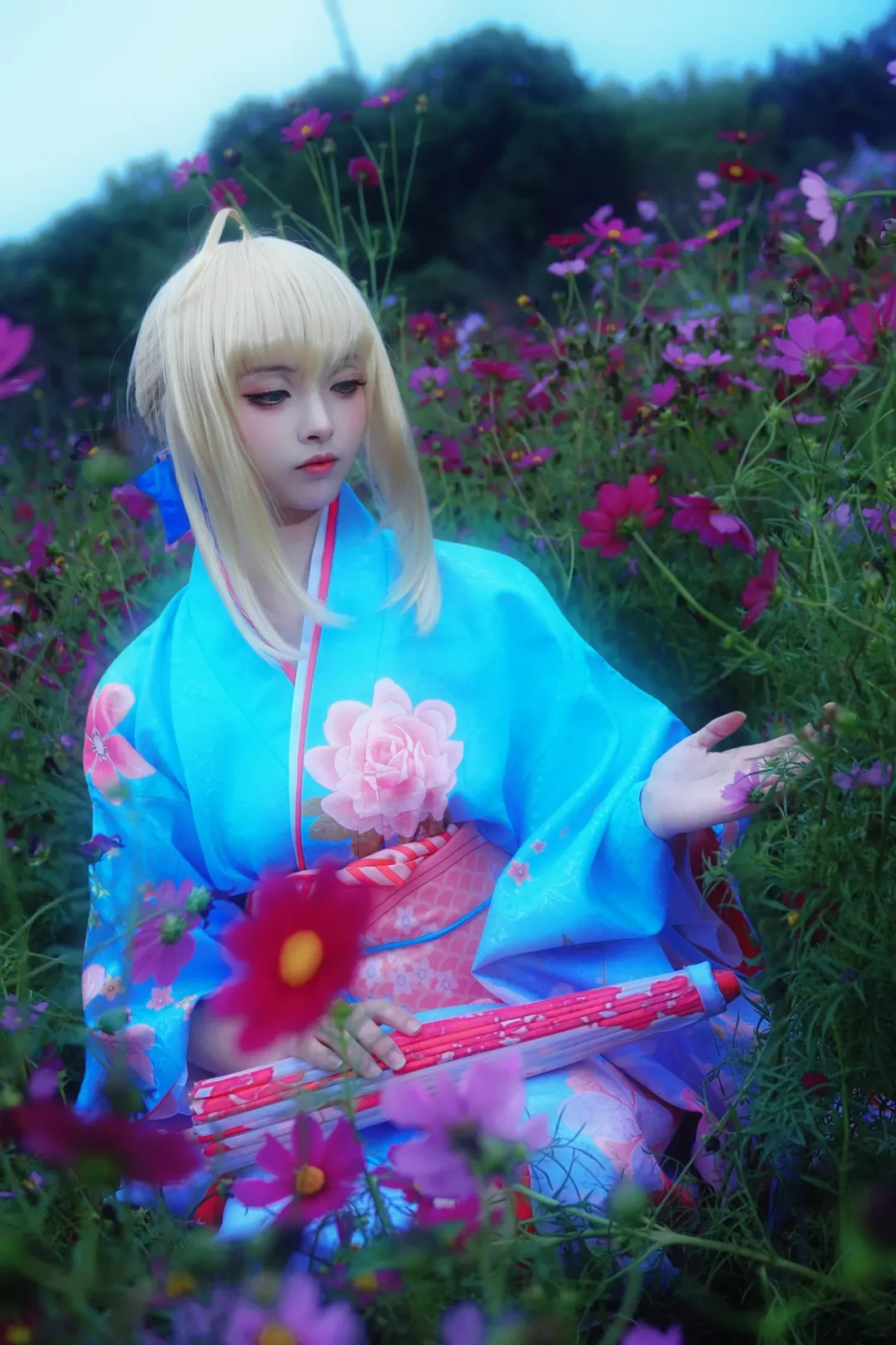唯美摄影, Fate/Grand Order, 阿尔托莉雅cos, 花海, 和服 - 第8张