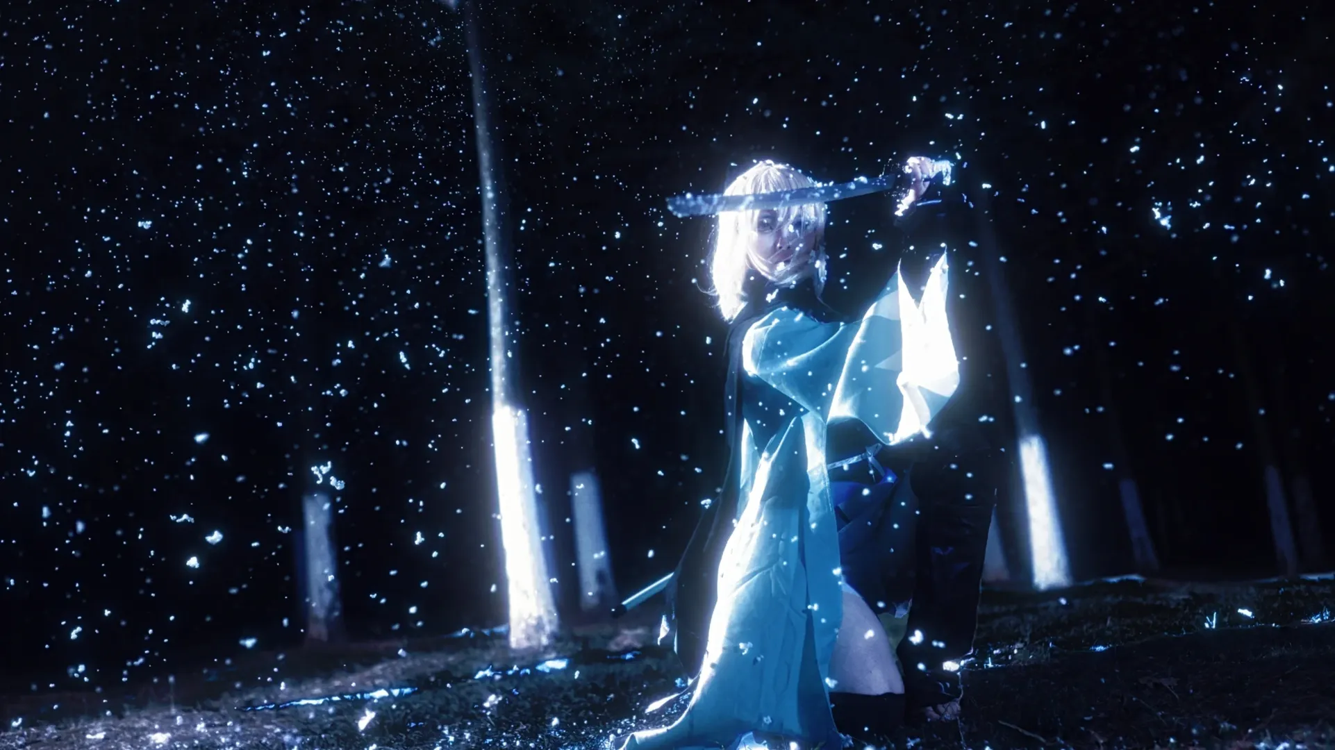 冲田总司cos, 夜景人像, cosplay摄影, fate, 冷色调特效 - 第1张