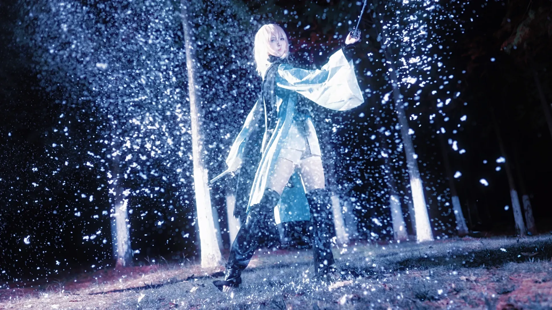 冲田总司cos, 夜景人像, cosplay摄影, fate, 冷色调特效