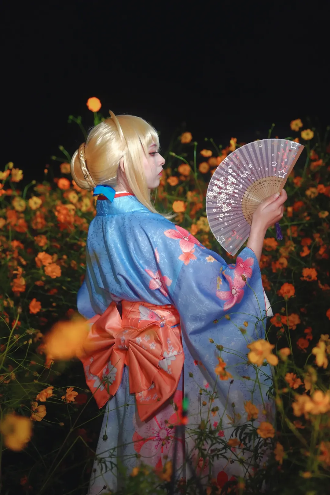 Fate/Grand Order, 阿尔托莉雅cos, 和服, cosplay摄影, 花海夜景 - 第5张