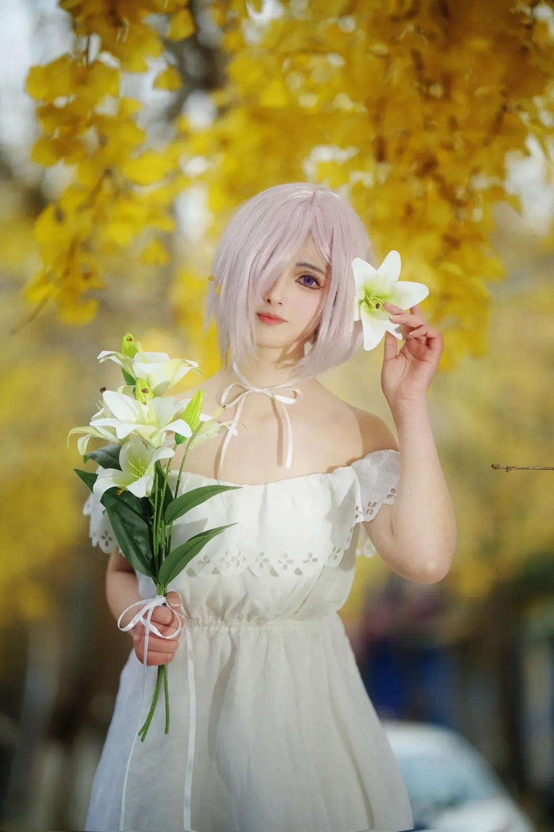 Fate/Grand Order, 人像摄影, 玛修cos, 白色丝袜, 银杏叶写真 - 第3张