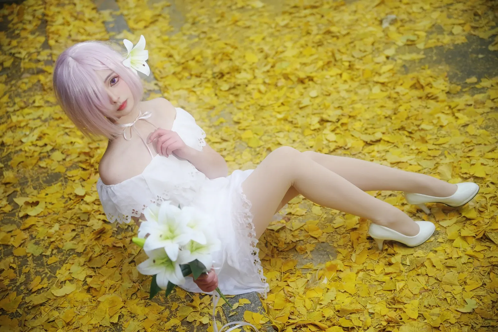Fate/Grand Order, 人像摄影, 玛修cos, 白色丝袜, 银杏叶写真