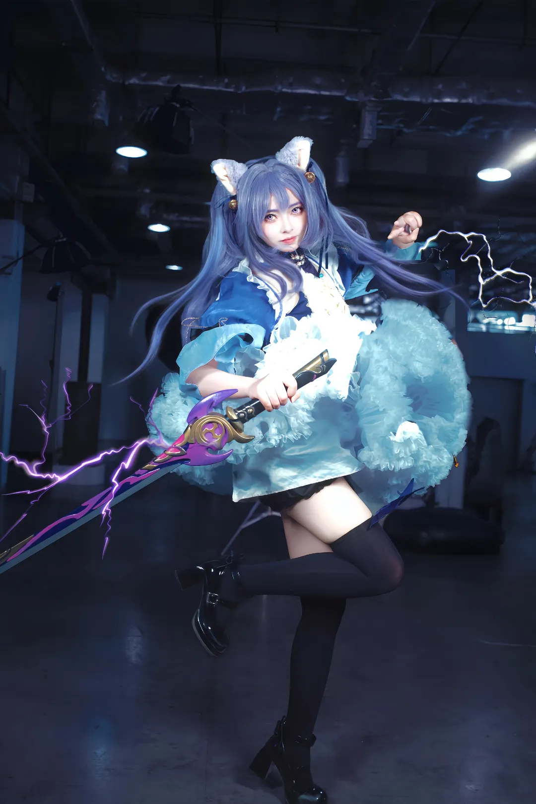 原神, 刻晴cos, cosplay摄影, 黑丝穿搭, 璃月雷神