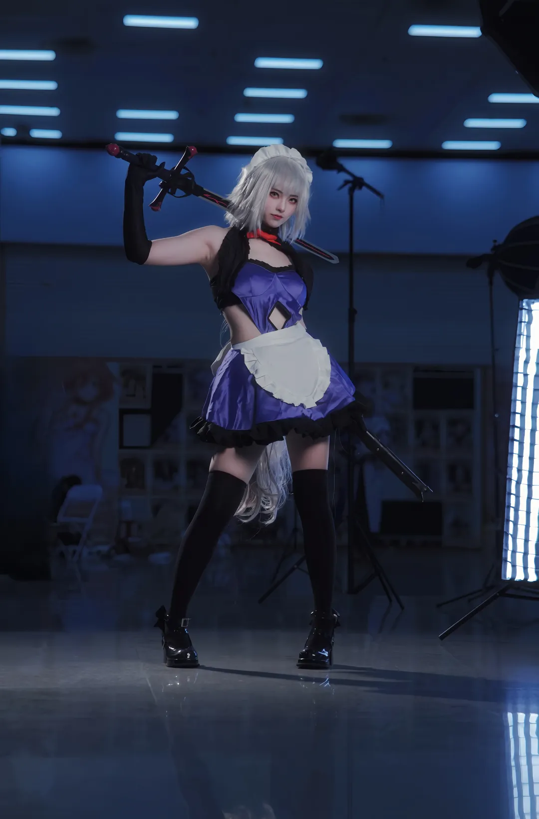 cosplay, Fate/Grand Order, 黑贞德cos, 黑丝, 冷色调摄影
