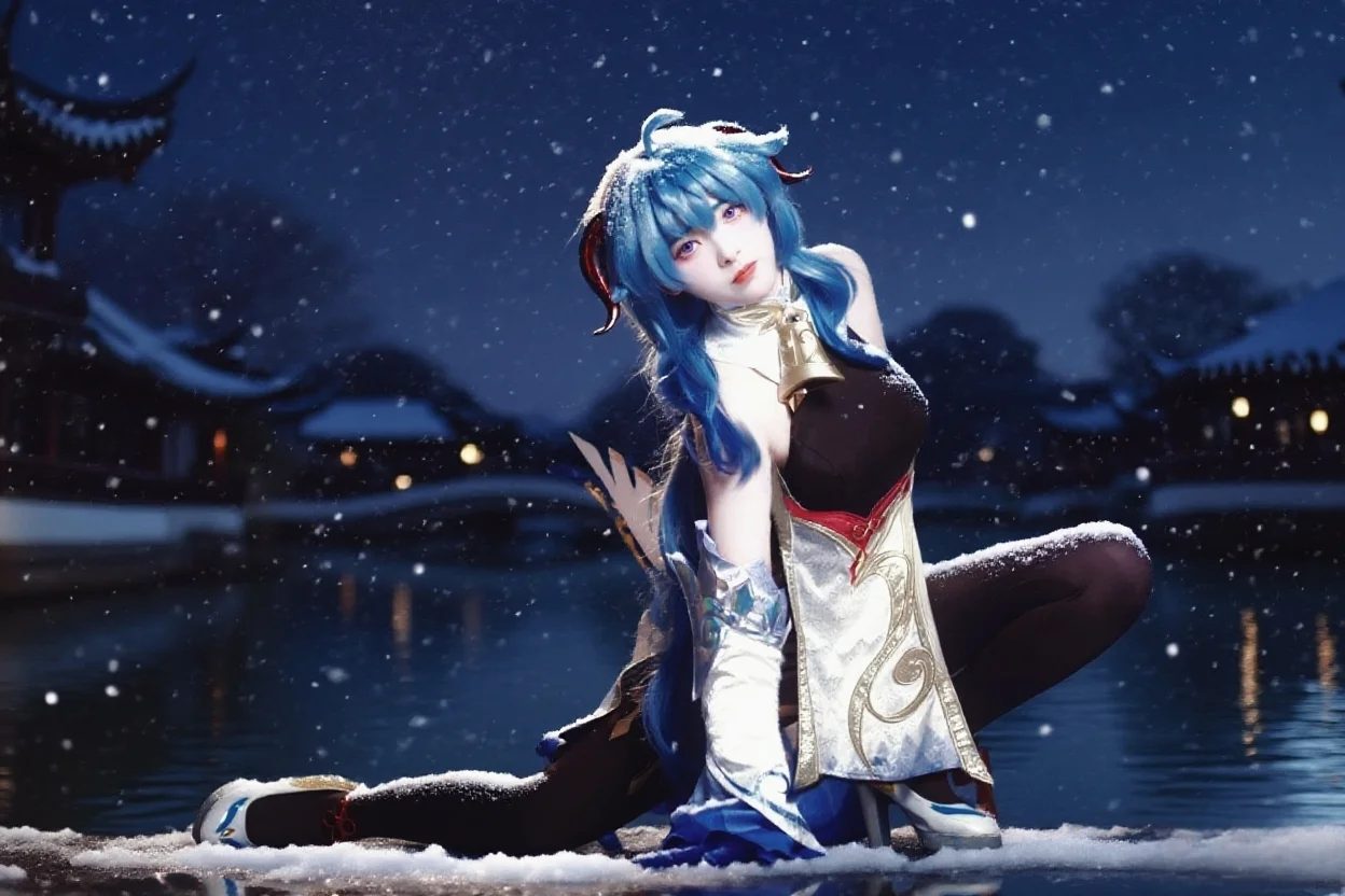 原神, 甘雨cos, 絲襪穿搭, 雪景Cosplay, 江南雪夜