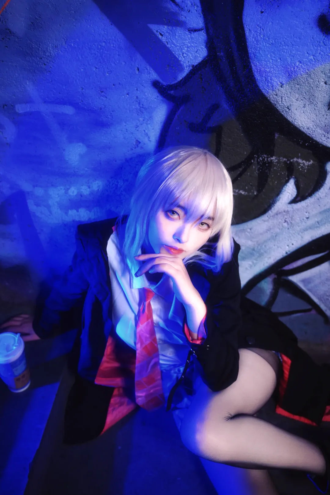 Fate/Grand Order, Cyberpunk, Black stockings cosplay, Saber Alter cosplay, Dark streetwear