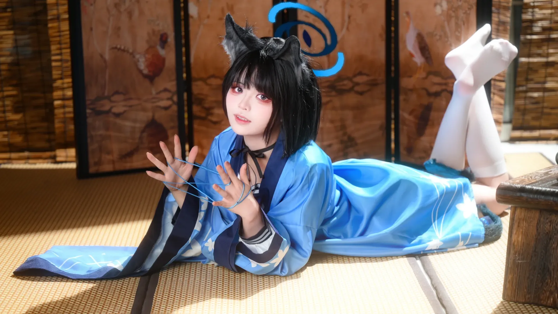 ブルーアーカイブ, 和風撮影, 桐生キキョウ コスプレ, 白ニーソコーデ, 獣耳少女 - 2枚目
