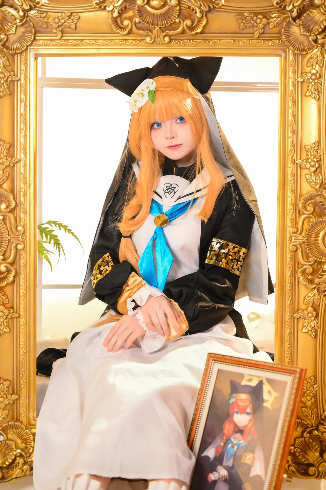 Blue Archive, Iochi Mari cosplay, Character birthday, Orange hair cosplay, Nun cosplay