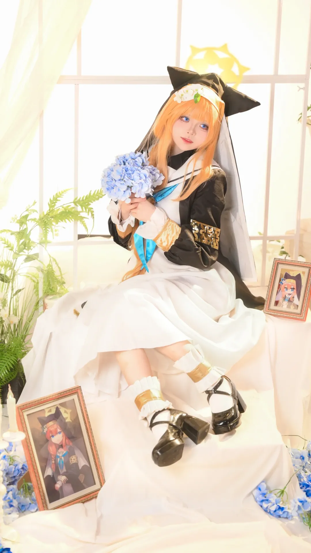 Anime-style photography, Blue Archive, Catgirl, Iochi Mari cosplay, Nun cosplay