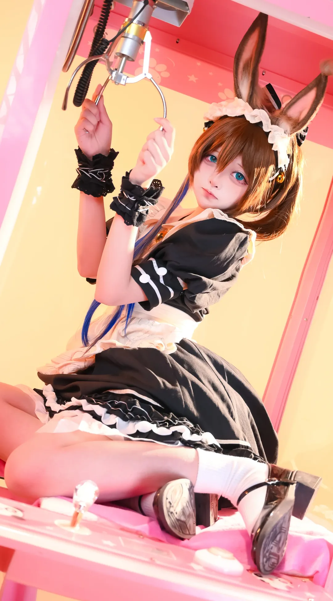 cosplay, Arknights, Amiya cosplay, White thigh-highs outfit, Maid outfit rabbit ears