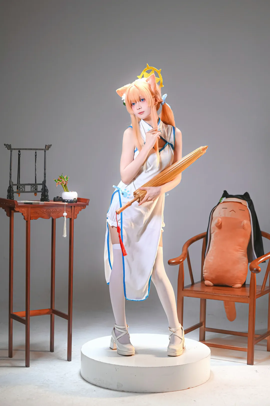 Blue Archive, Anime cosplay, Animal-eared girl, Iochi Mari cosplay, Qipao with white stockings