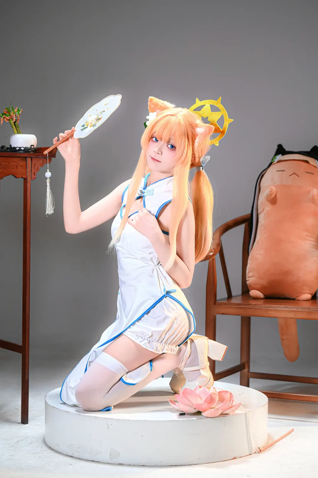蔚蓝档案, 二次元cosplay, 兽耳少女, 伊落玛丽cos, 白丝旗袍 - 第2张