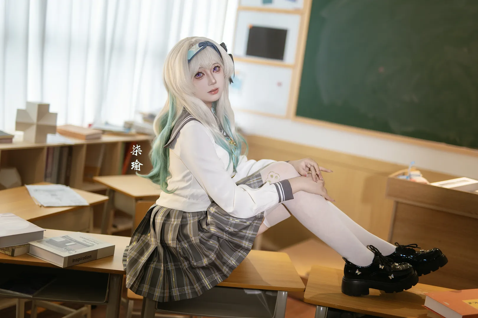 Honkai: Star Rail, Firefly cosplay, Campus cosplay, White thigh-highs outfit, 2D daily life