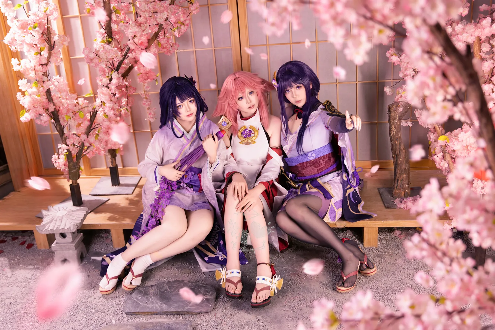 原神, 八重神子cos, 雷電將軍cos, 黑絲cosplay, 雷電真cos