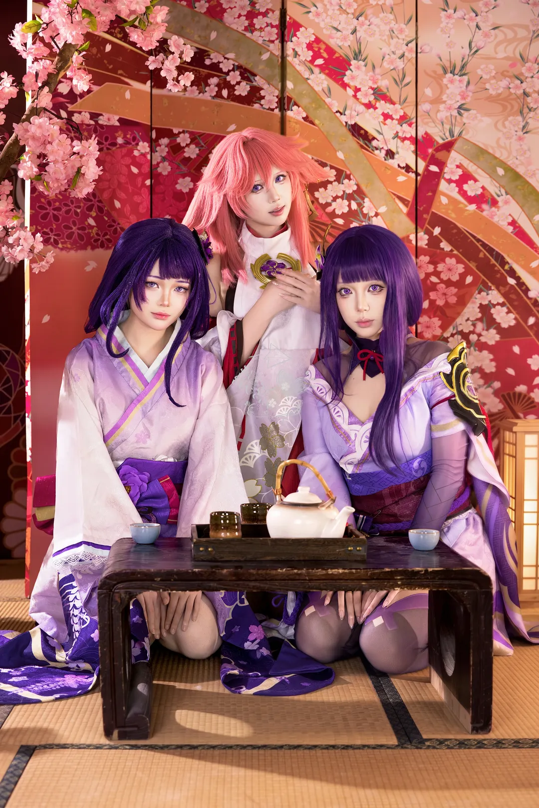原神, 八重神子cos, 雷电将军cos, 雷电真cos, 丝袜cosplay - 第1张