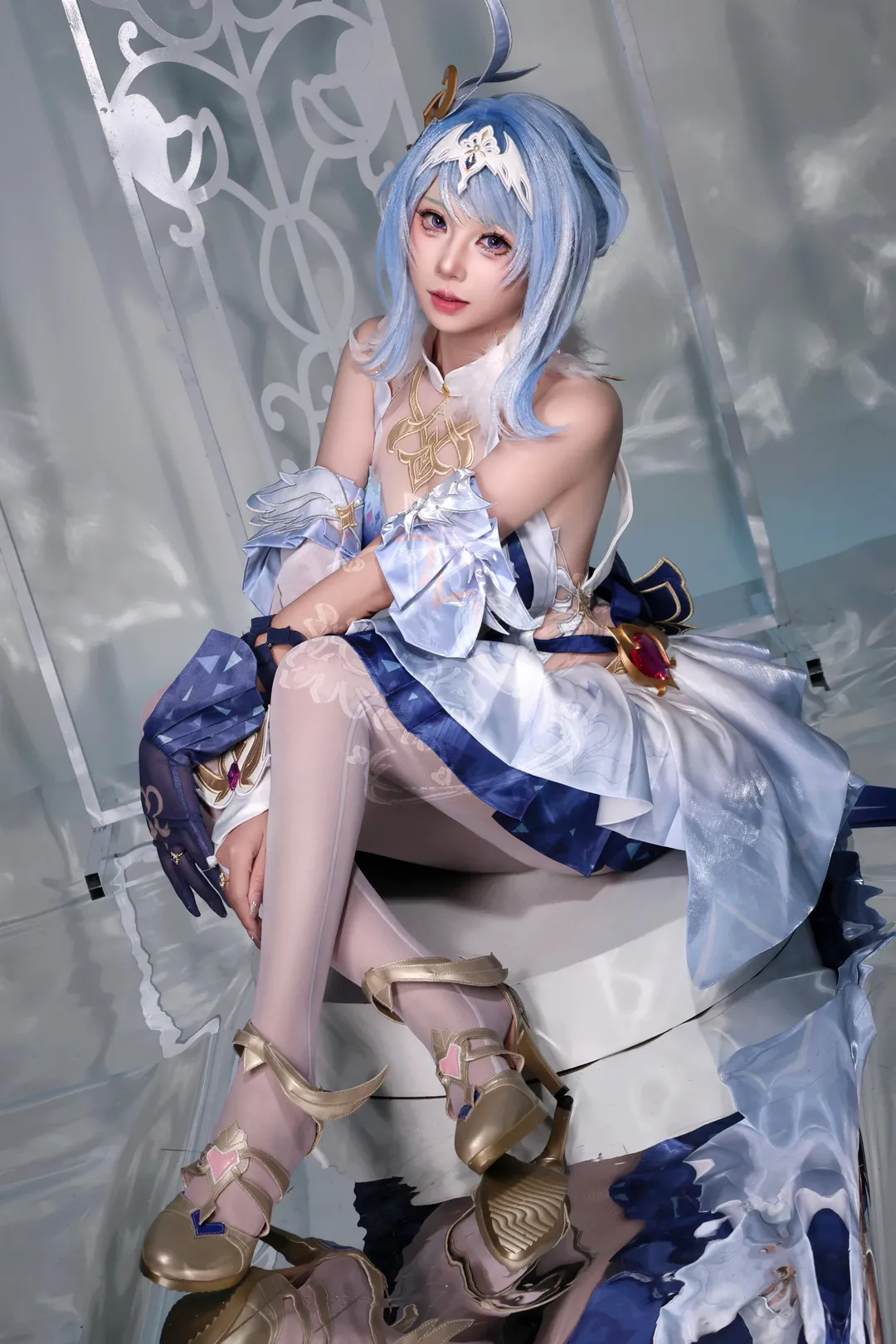 原神, cosplay摄影, 丝袜穿搭, 奥黛塔cos, 蓝白裙cosplay