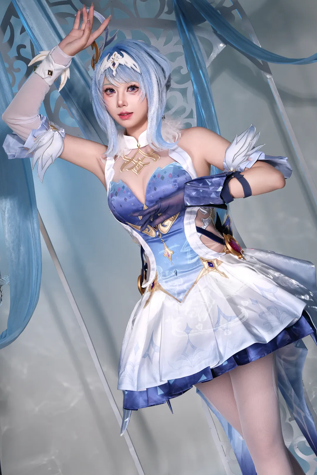 原神, cosplay, 白丝穿搭, 蓝发少女, 奥黛塔cos - 第2张