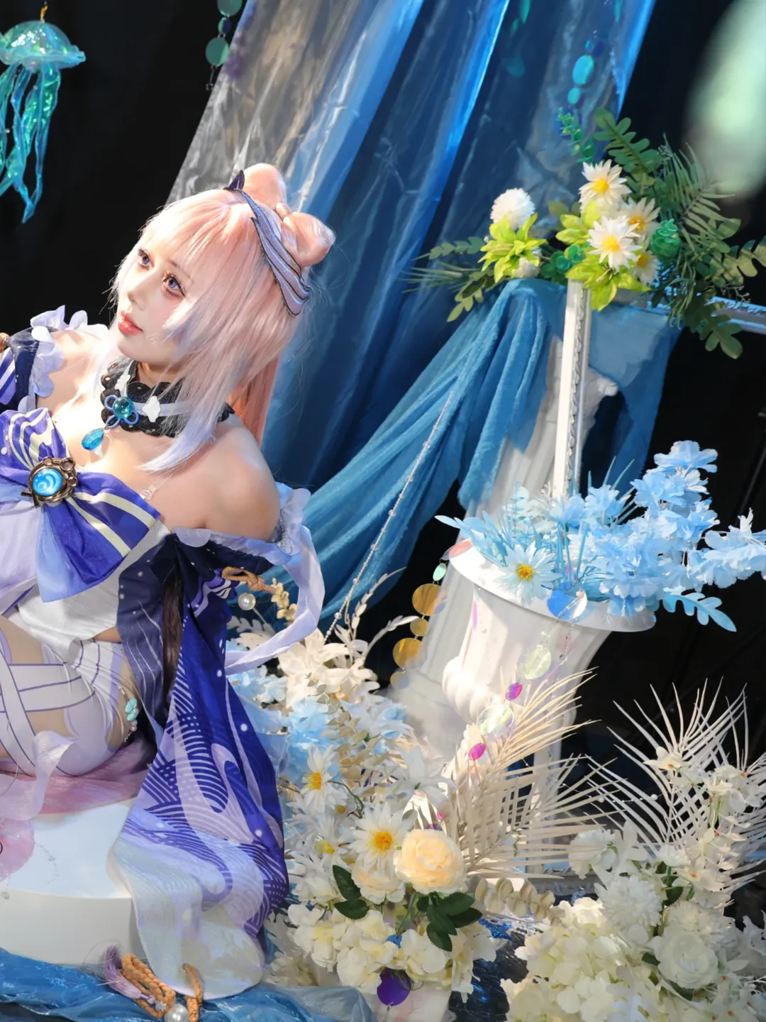 原神, cosplay, 珊瑚宫心海cos, 白丝连裤袜, 水元素场景 - 第2张