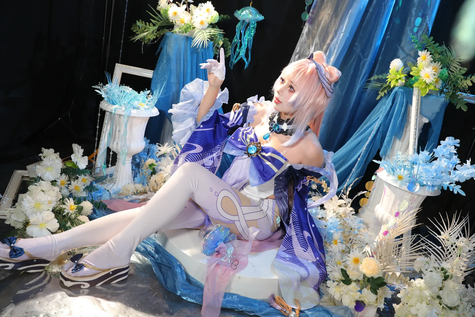 原神, コスプレ, 珊瑚宮心海 コスプレ, 白タイツ, 水元素シーン