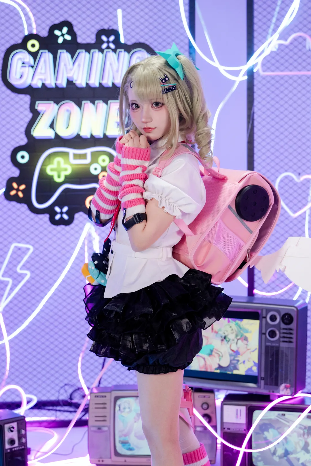 绝区零, 千夏蕾咪cos, 妄想天使, 白丝穿搭, 电玩风cosplay - 第8张