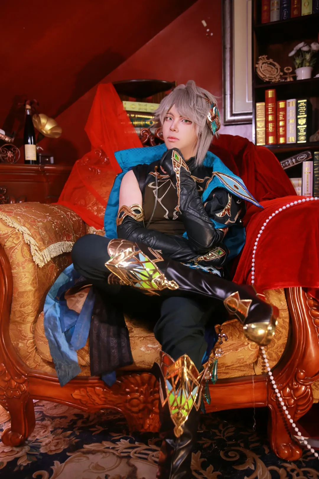 Genshin Impact, cosplay, Vintage portrait, Alhaitham cosplay, Academic style outfit