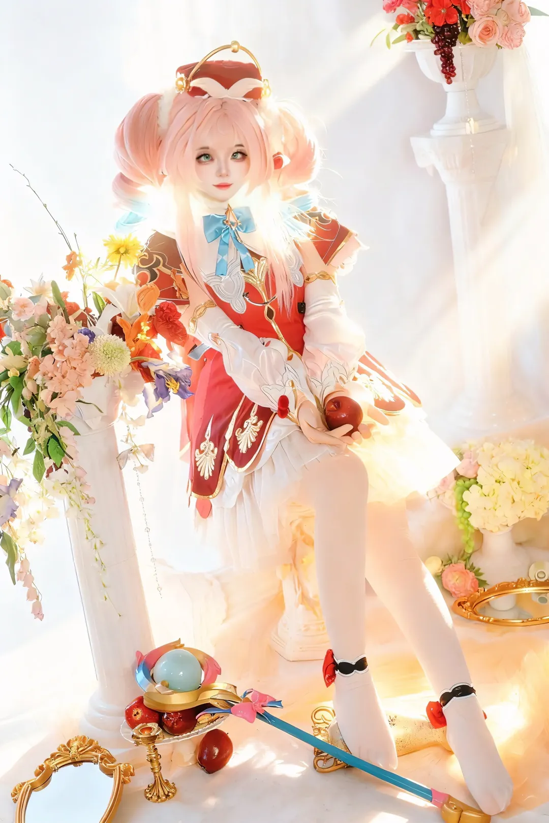 崩坏星穹铁道, 二次元cosplay, 风堇cos, 道具拍摄, 红白洋装cos