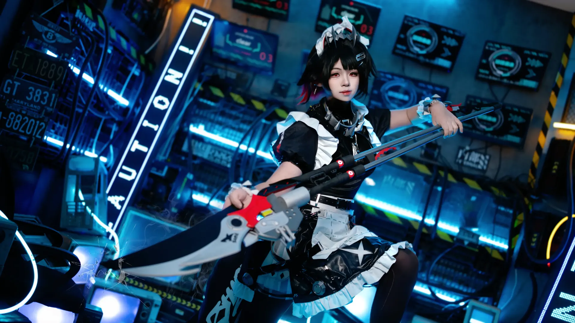 Zenless Zone Zero, Ellen Joe cosplay, Cosplay photography, Cyberpunk maid, Mechanical weapon props