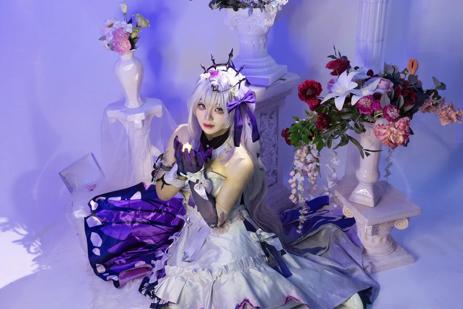 Honkai: Star Rail, Castorice cosplay, Cosplay sharing, Studio photoshoot, Purple dress look