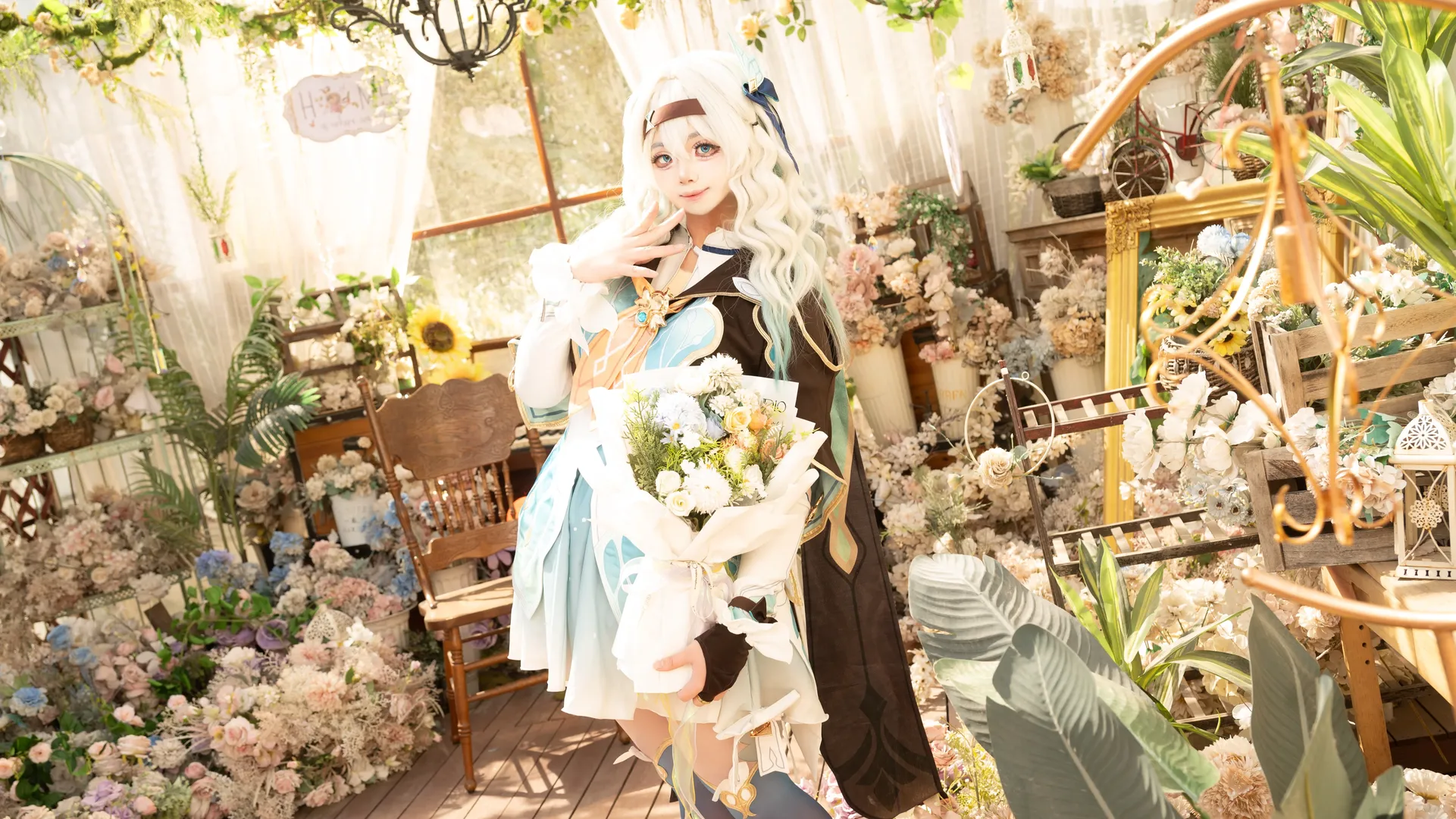 コスプレ, 崩壊：スターレイル, 花畑の撮影, ホタル コスプレ, アニメ風背景