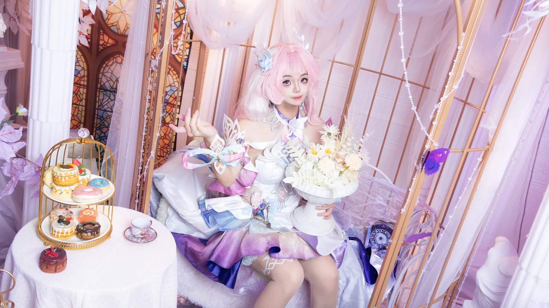 昔涟cos, 崩坏星穹铁道, 粉发少女, 梦幻仙境, cosplay下午茶