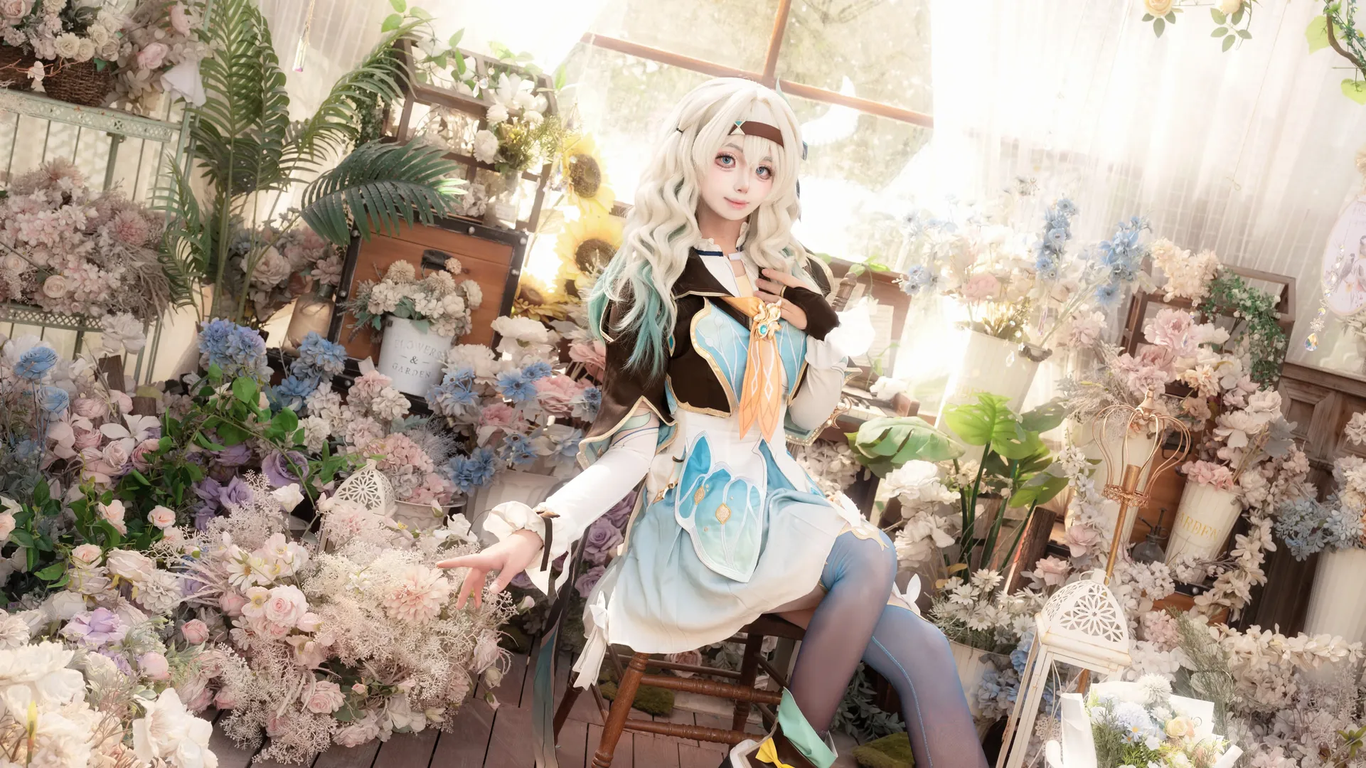 崩坏星穹铁道, 流萤cos, 二次元cosplay, 丝袜穿搭, 花海写真