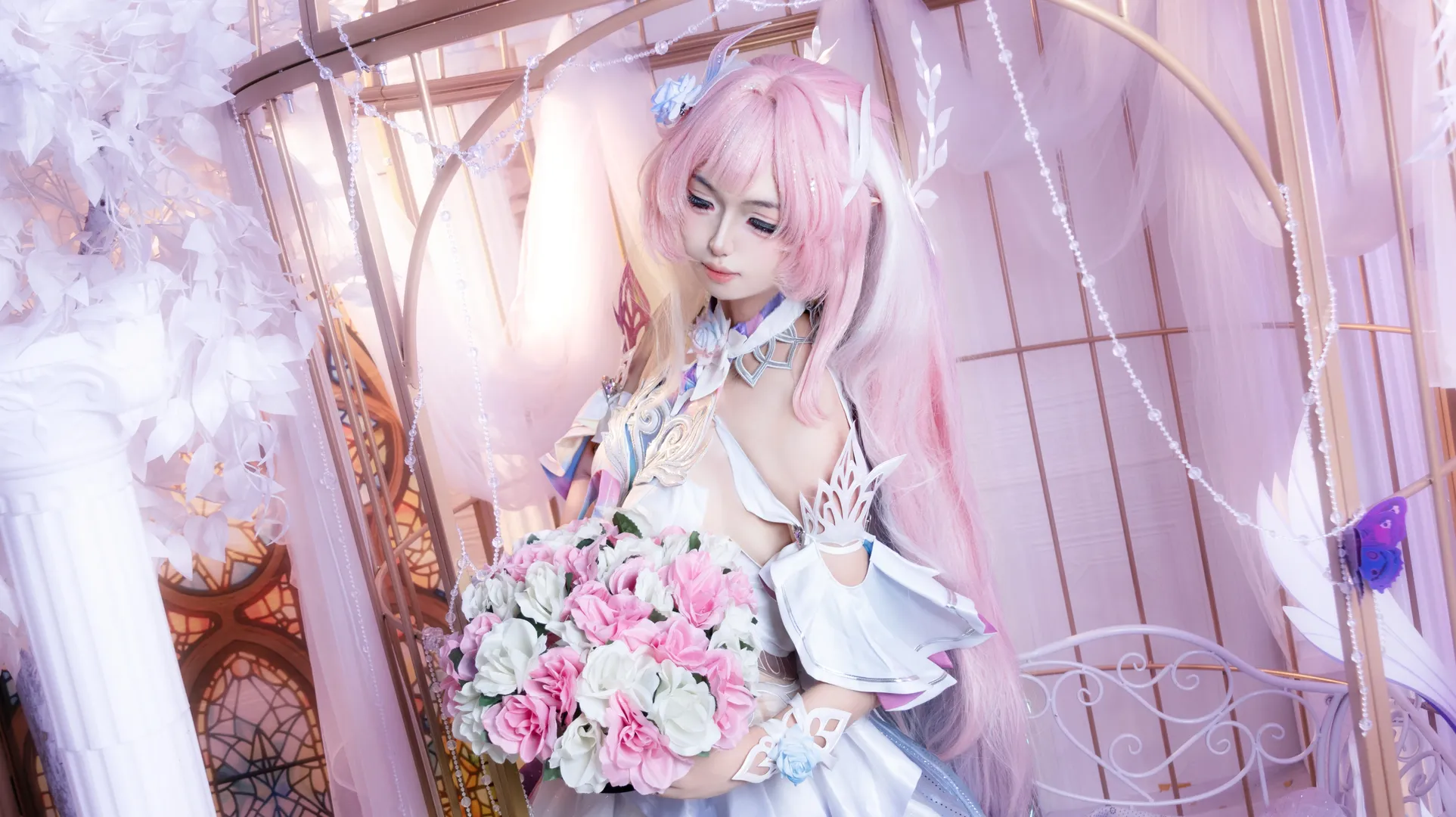 Cyrene Cosplay, Honkai: Star Rail, Aesthetic atmosphere, Dreamy photography, Pink hair cosplay