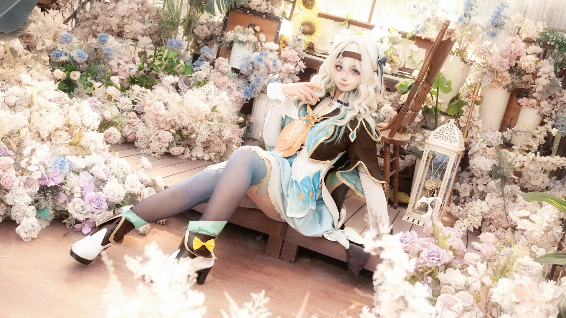 cosplay, Honkai: Star Rail, Flower field photography, Firefly cosplay, Stockings