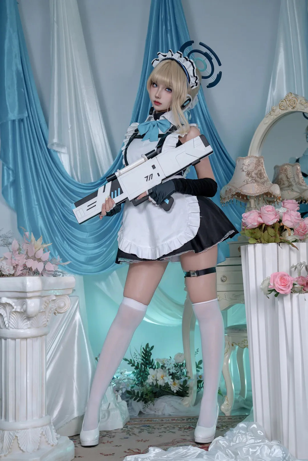 Blue Archive, Maid outfit, Anime cosplay, Asuma Toki cosplay, White over-the-knee socks - Image 1