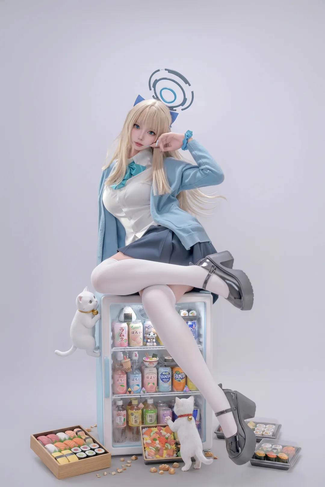 蔚蓝档案, cosplay摄影, 飞鸟马时cos, 绝对领域, 蓝白校服