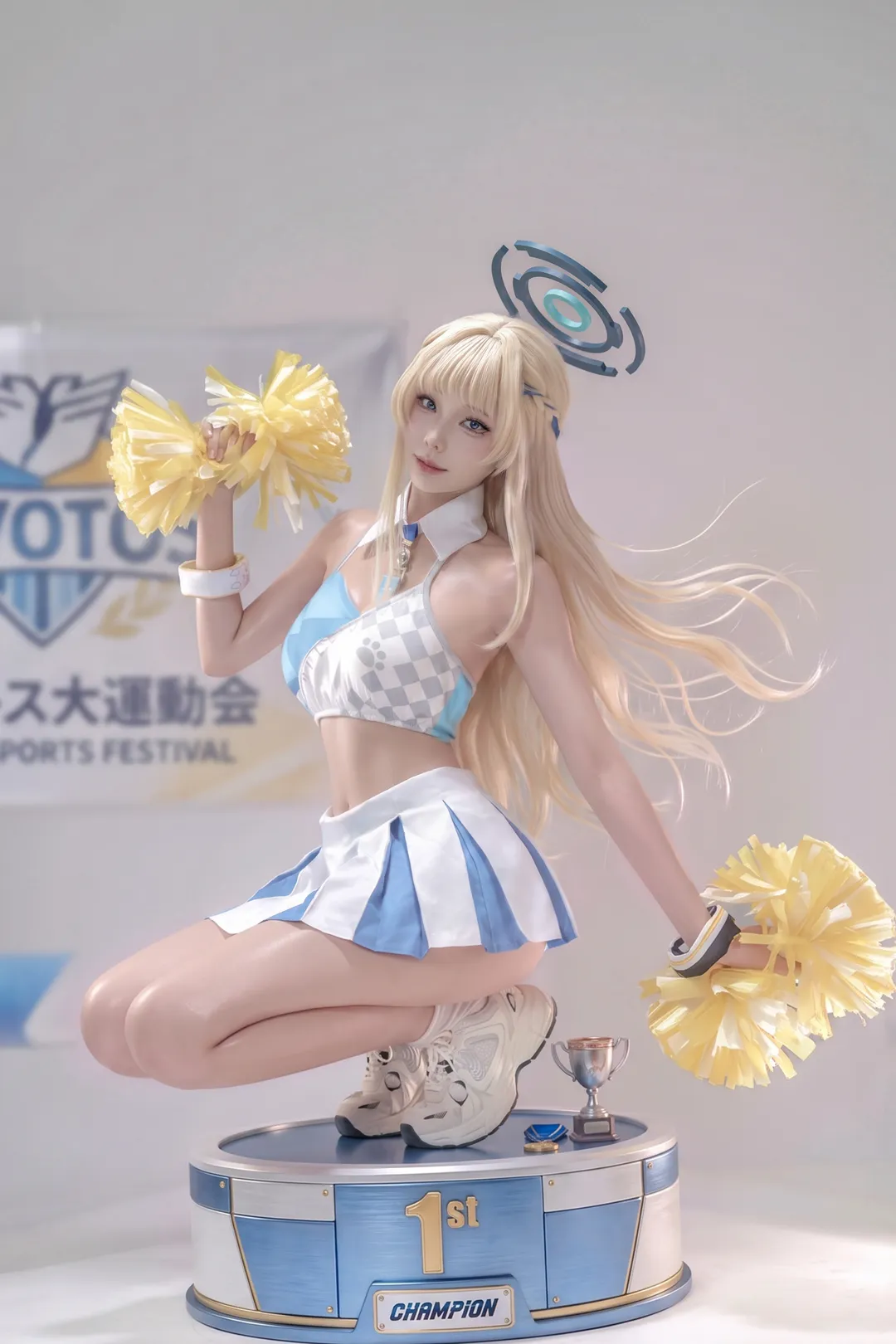 Studio shoot, Sporty style cosplay, Asuma Toki cosplay, Anime-style photography, Cheerleader style
