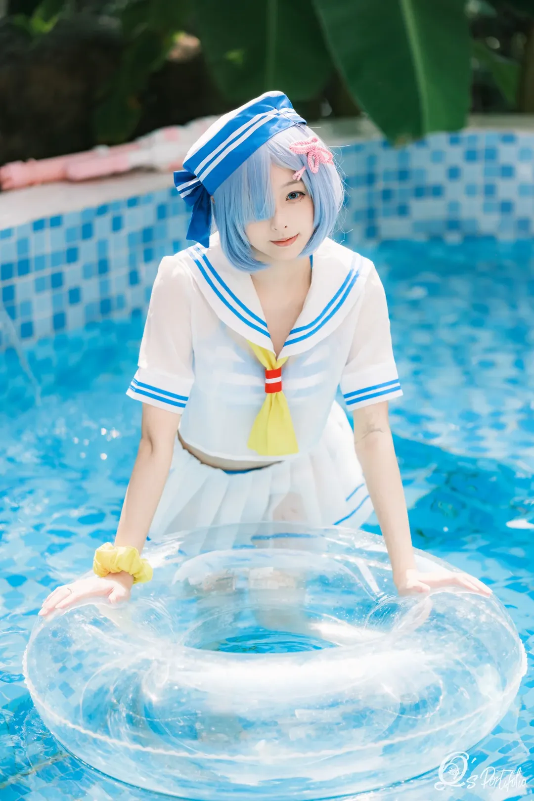 从零开始的异世界, 泳池写真, 夏日氛围感, 水手服, 雷姆cos - 第1张